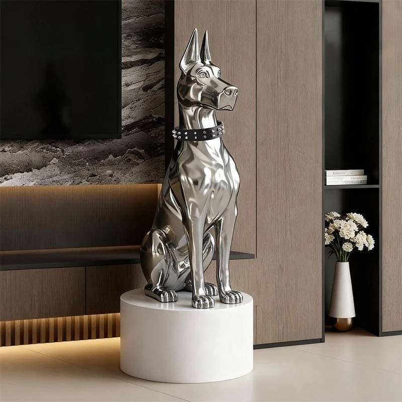 Animal Sculptures Modern Simple Luxury Dog Sculptures Large Scale Floor Mounted Electroplated Statues Home Decoration Crafts