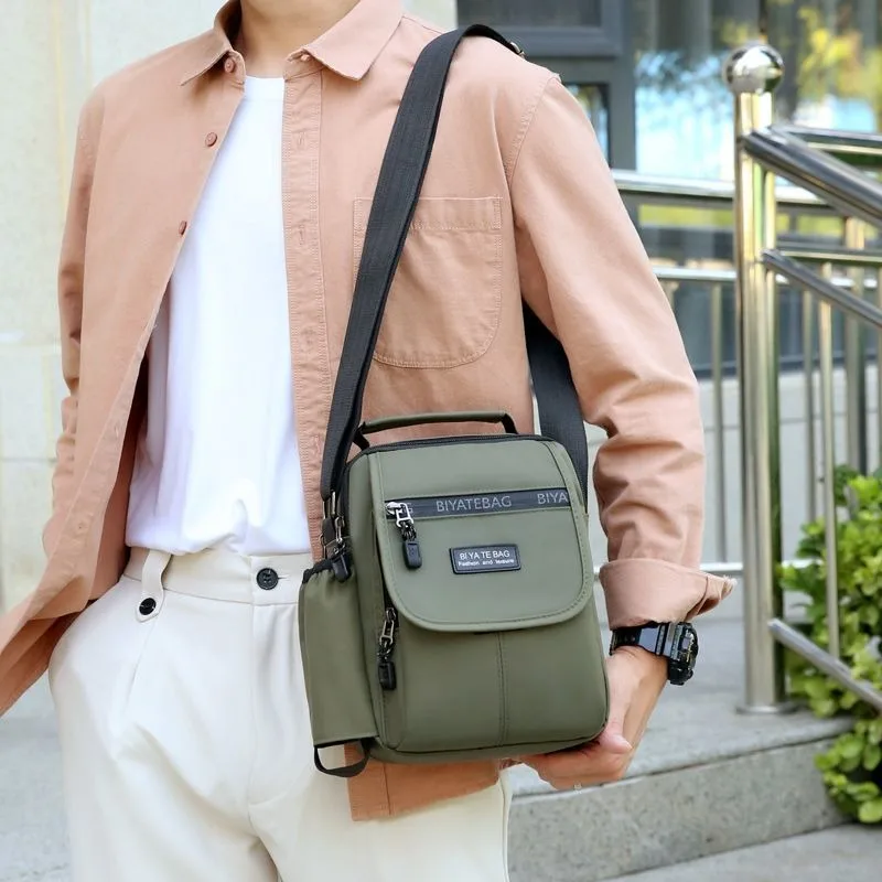 

Men's Crossbody Bag Casual Shoulder Bag Water Cup Holder Business Travel Shoulder Bag Waterproof Multi-layer Small Shoulder Bags