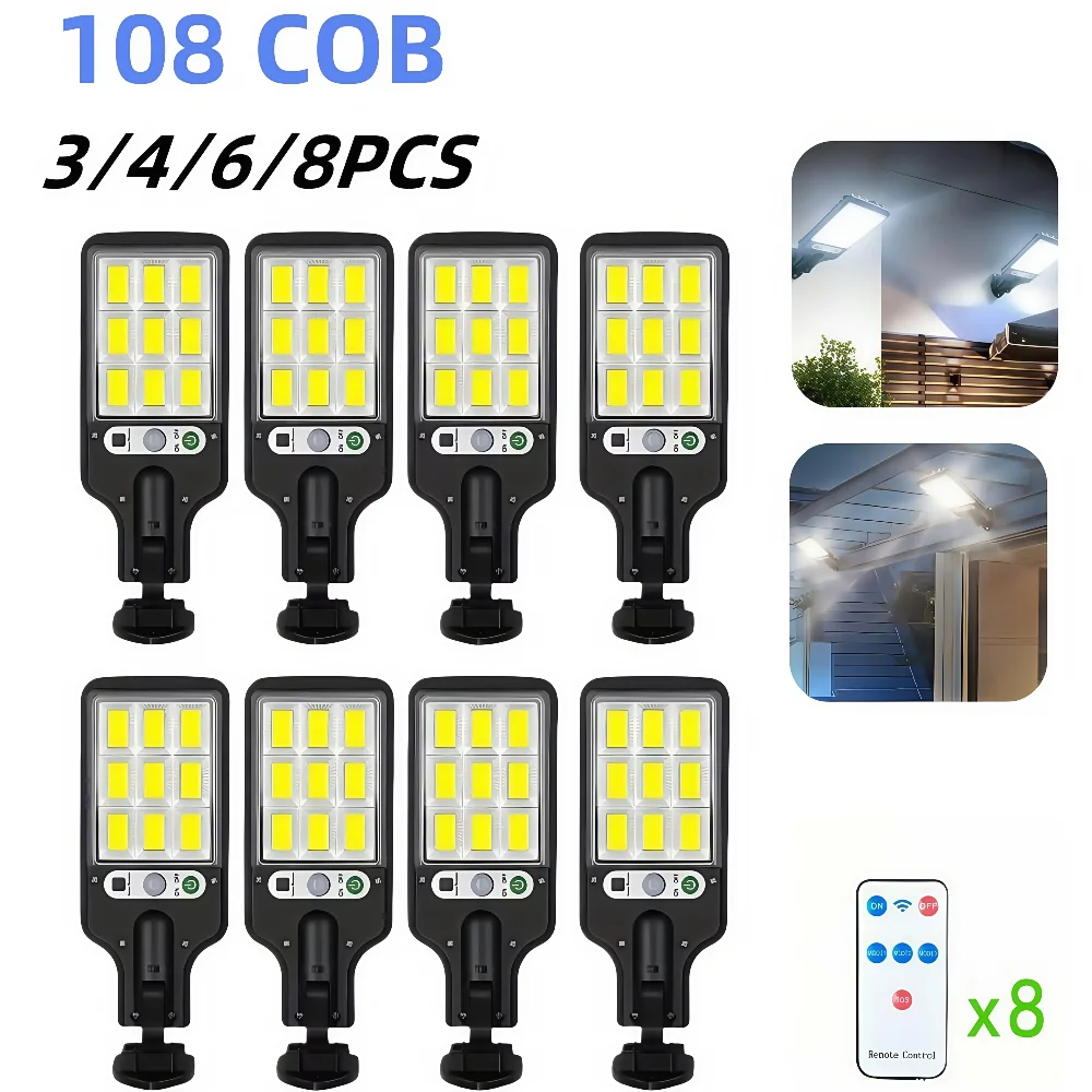 Lampade da parete con sensore solare 3/4/6/8 pezzi 108COB, lampioni solari impermeabili per esterni a 3 modalità super luminosi, per cortile, giardino, strada