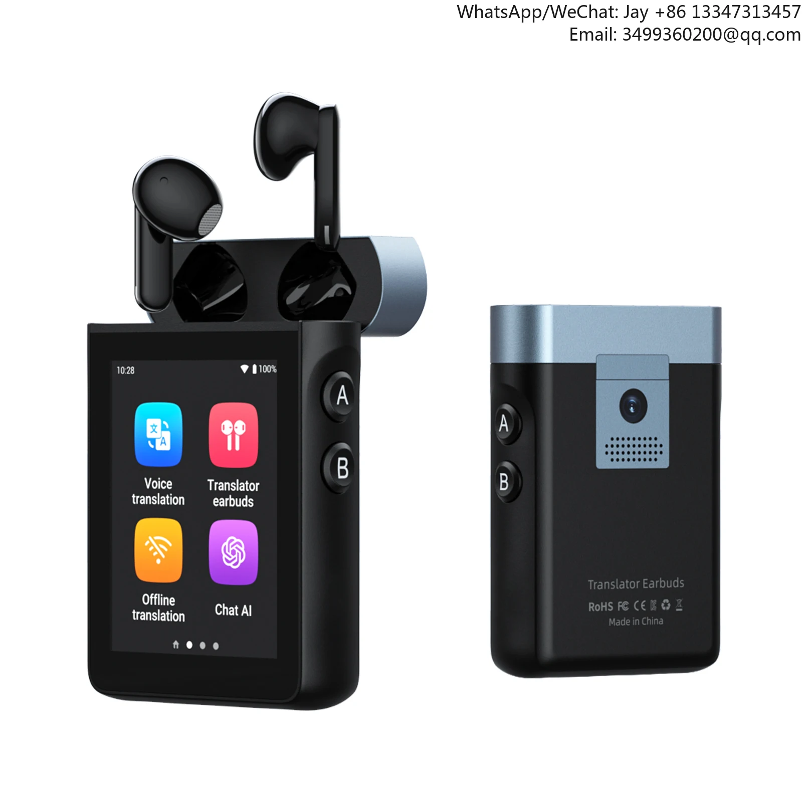 

Wooask A9S Standalone AI Translator Earbuds With Screen,Real-Time 144 Languages & 16 Offline, ChatGPT, Stream Music,Only WiFi