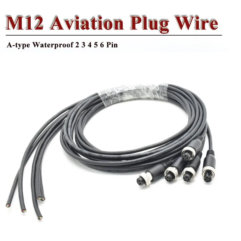 M12 2 3 4 5 6 8 Pin Aviation Plug Connector Cable Male Female Waterproof Sensor A-type Straight Head wit PVC Signal Line 0.2-10M