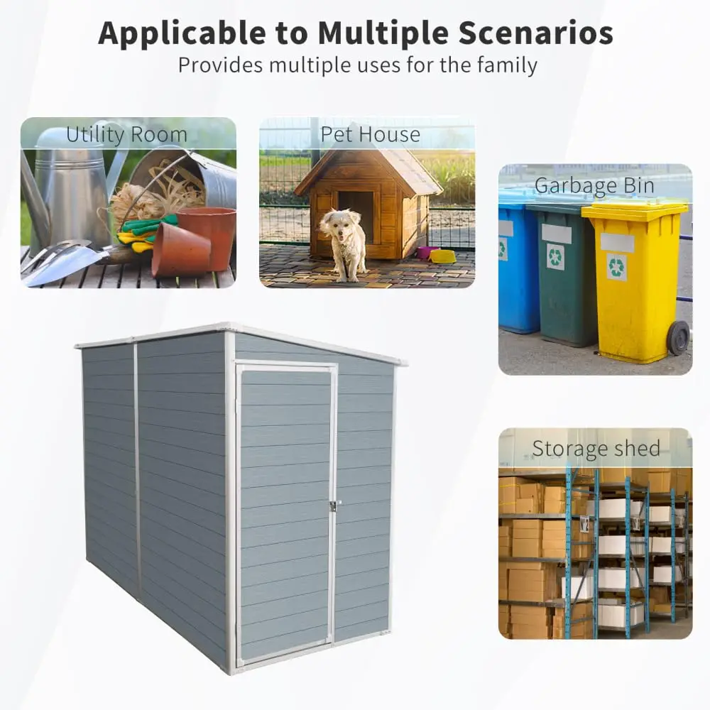 4x8 ft Outdoor Storage Shed with Floor & 2 Windows, Lockable Double Door Resin Shed with Vents, , Customized