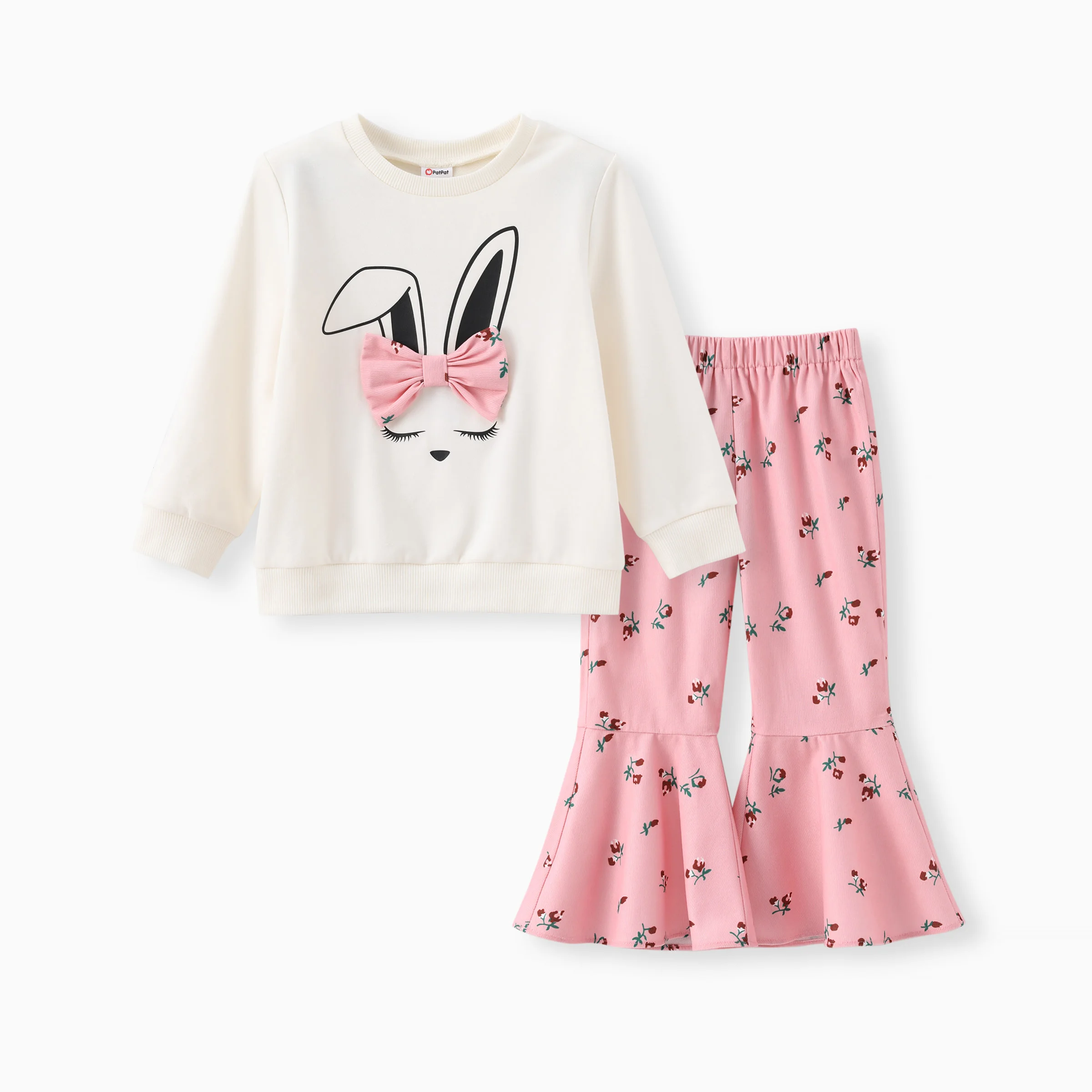 

PatPat Toddler Girl 2pcs Rabbit Print Sweatshirt and Floral Flared Pants Set