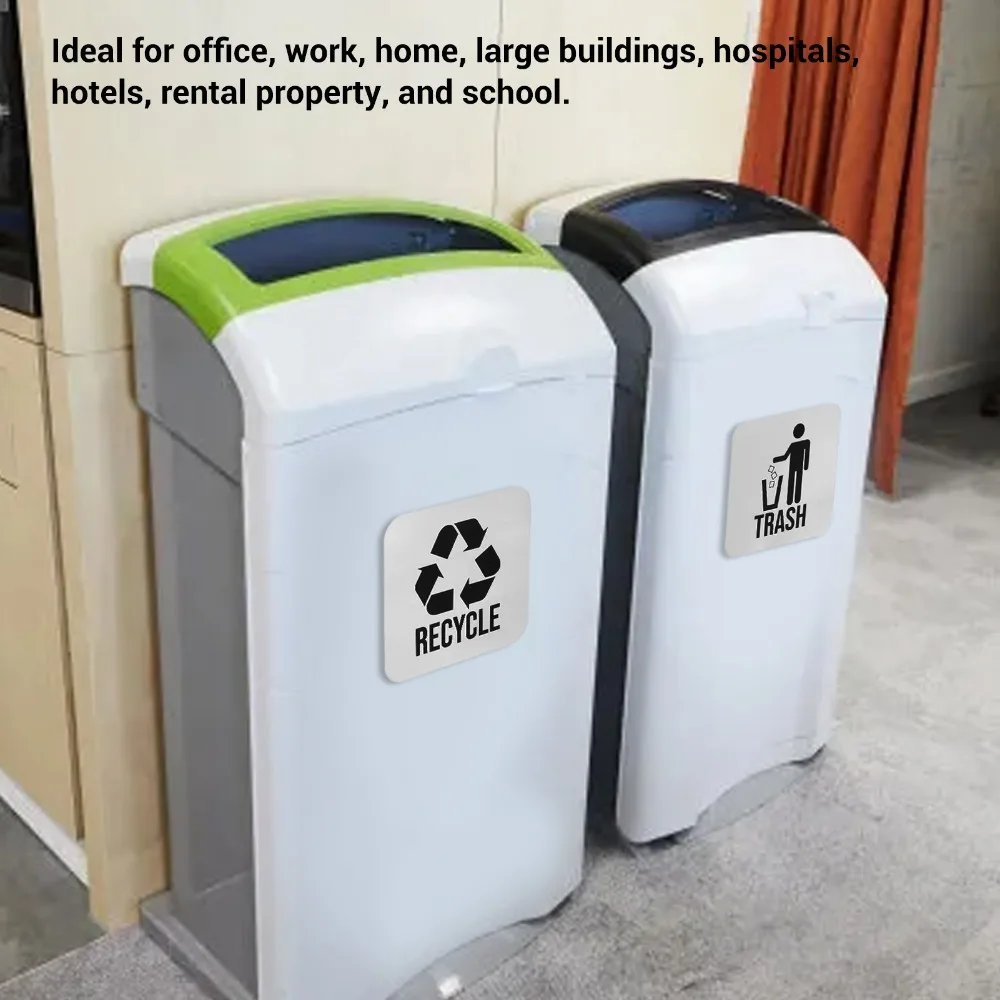 2Set Durable Waterproof Waste Basket Labels Easy To Apply Garbage Bin Labels Recycle Label Sign Office