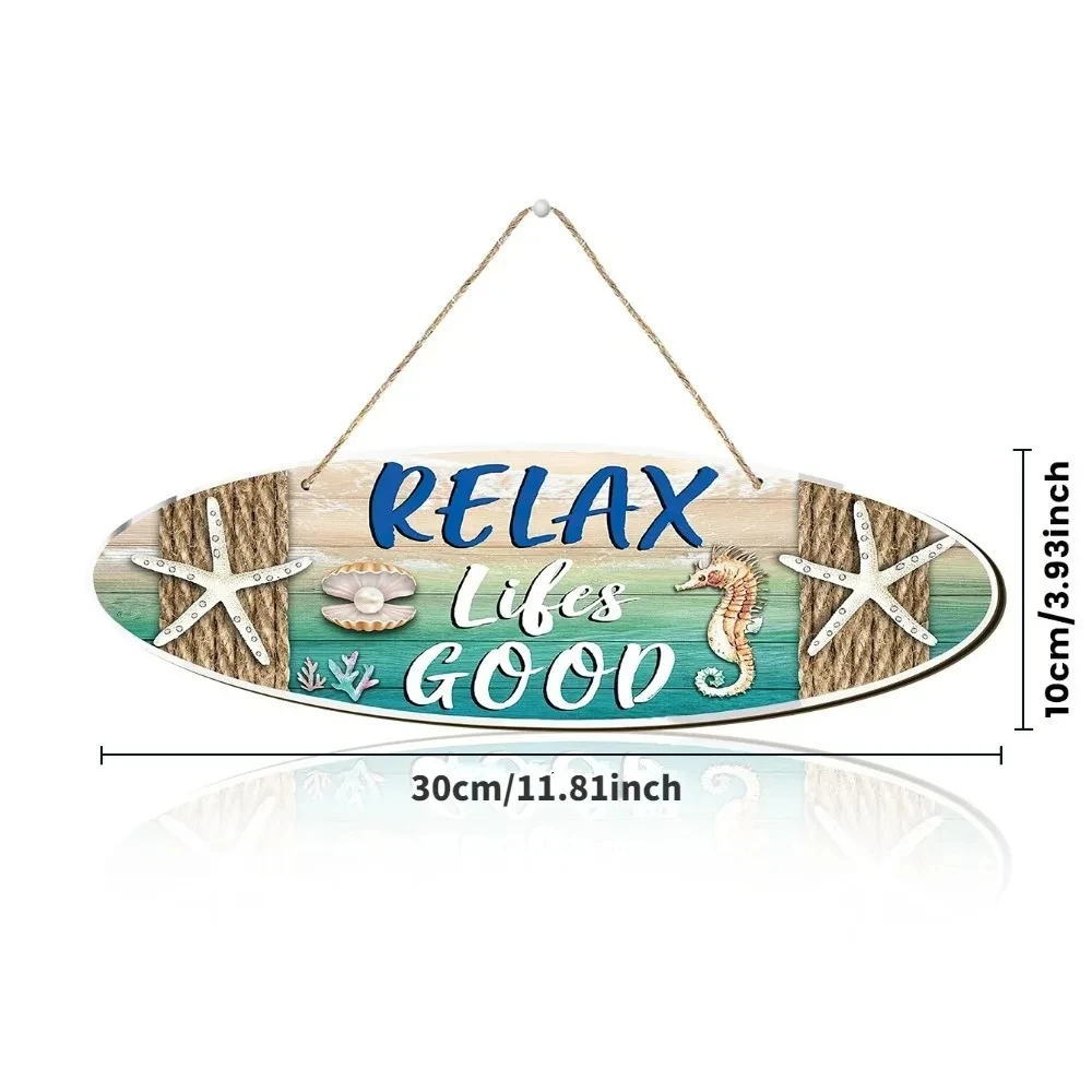 Summer Relax Life's Good Wood Plaque Sign, Surfboard Shape Decoration, Sand Beach Decor Sign, Outdoor Wall Hanging Art Decor