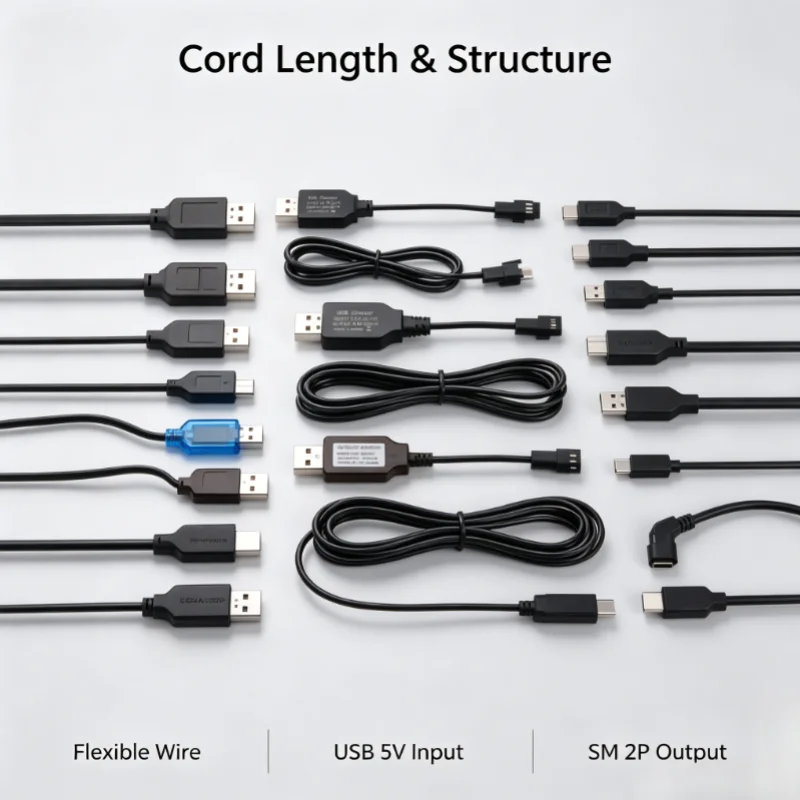 USB Charger Cable for NiMH NiCd 3.6-9.6V 250mA Battery SM 2P Forward Plug Remote Control Car Electric Toy Charging Power Cord
