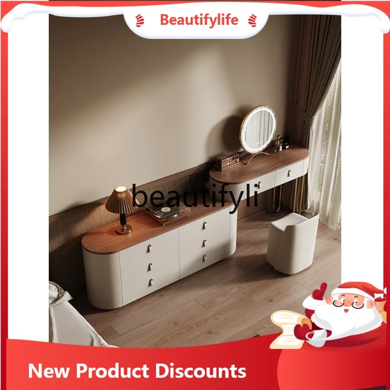

Asmt51 ss Medieval light luxury saddle leather dresser chest cabinet integrated multi-functional retractable makeup table storag