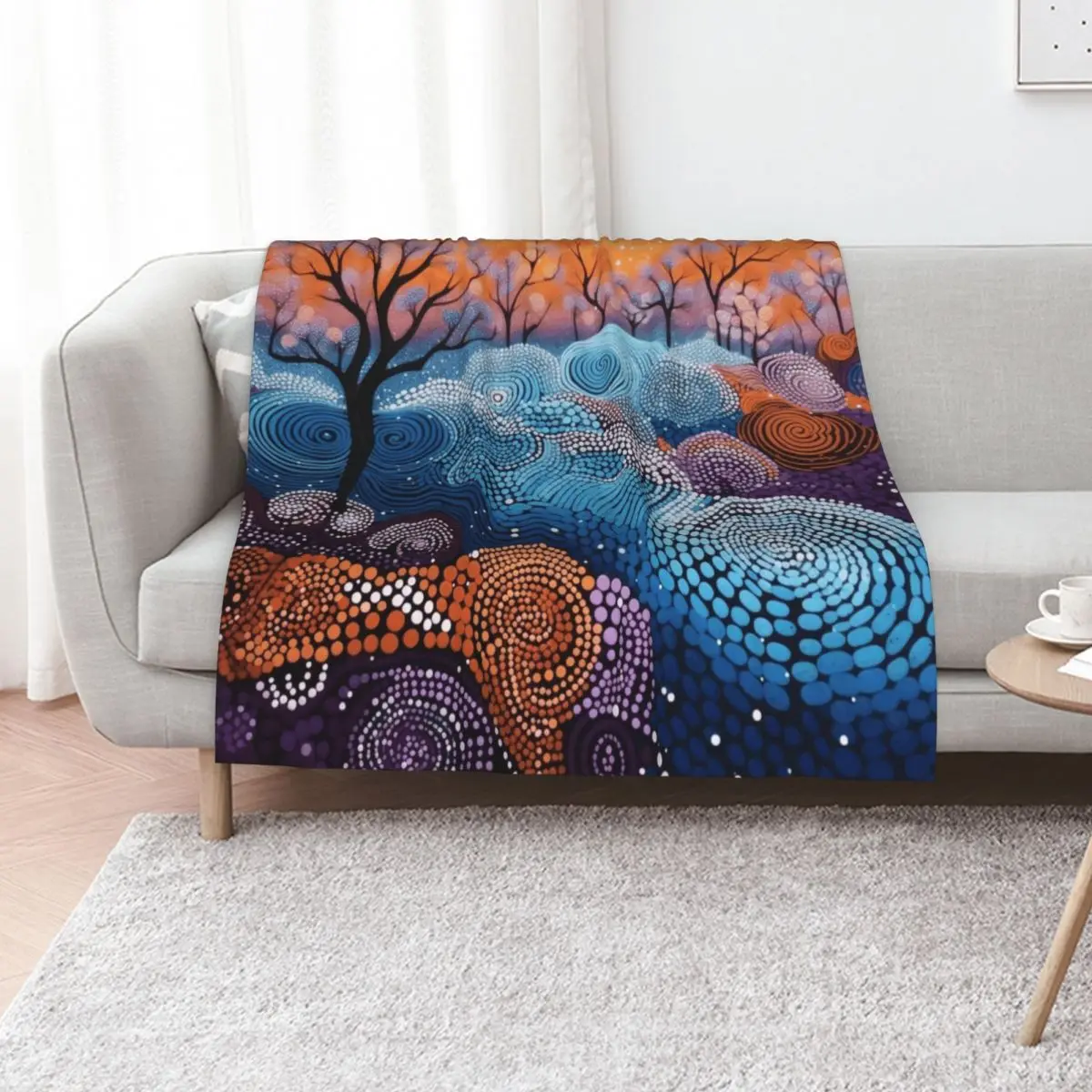 Aboriginal Authentic Art - With Trees in Park Throw Blanket Stuffeds Polar Cute Beautifuls for winter Single Blankets