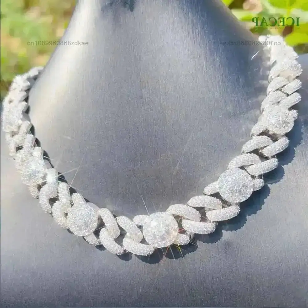 

Wholesale 925 Sterling Silver White Gold Plated Vvs Moissanite Cuban Link Chain Necklace 18mm Hip Hop Cuban Chain for Men