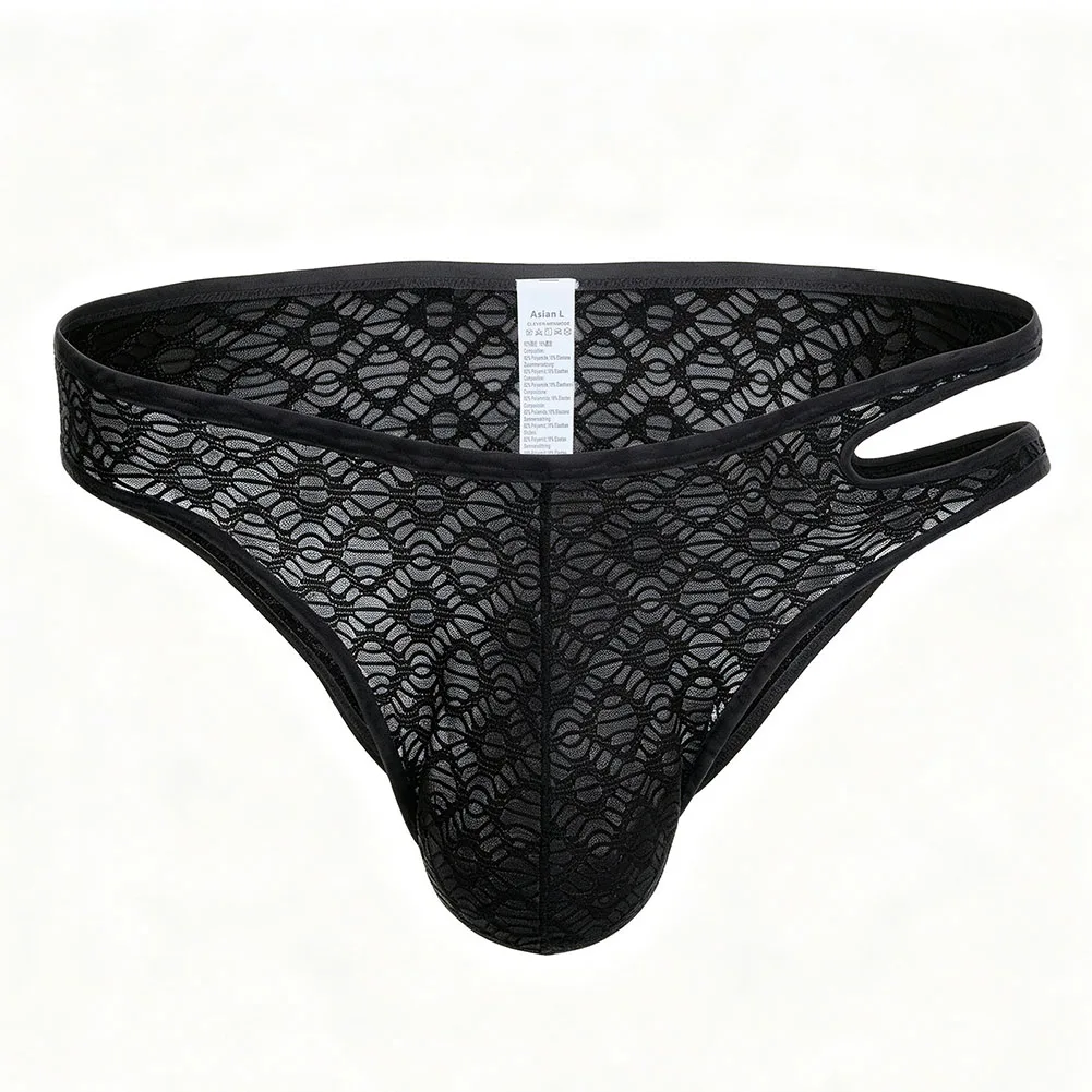 Men Hollow Lace Briefs See Through Mesh Underwear Low Waist Cutout Side Design 3D Pouch Breathable Transparent  Underpants