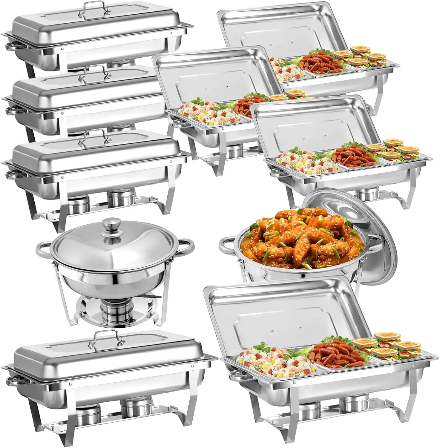 10 Pack Chafing Dish Buffet Set, Stainless Steel Catering Food Warmer For Banquet, Parties, Wedding (6 Packs 8Qt 1/3 Pan + 2