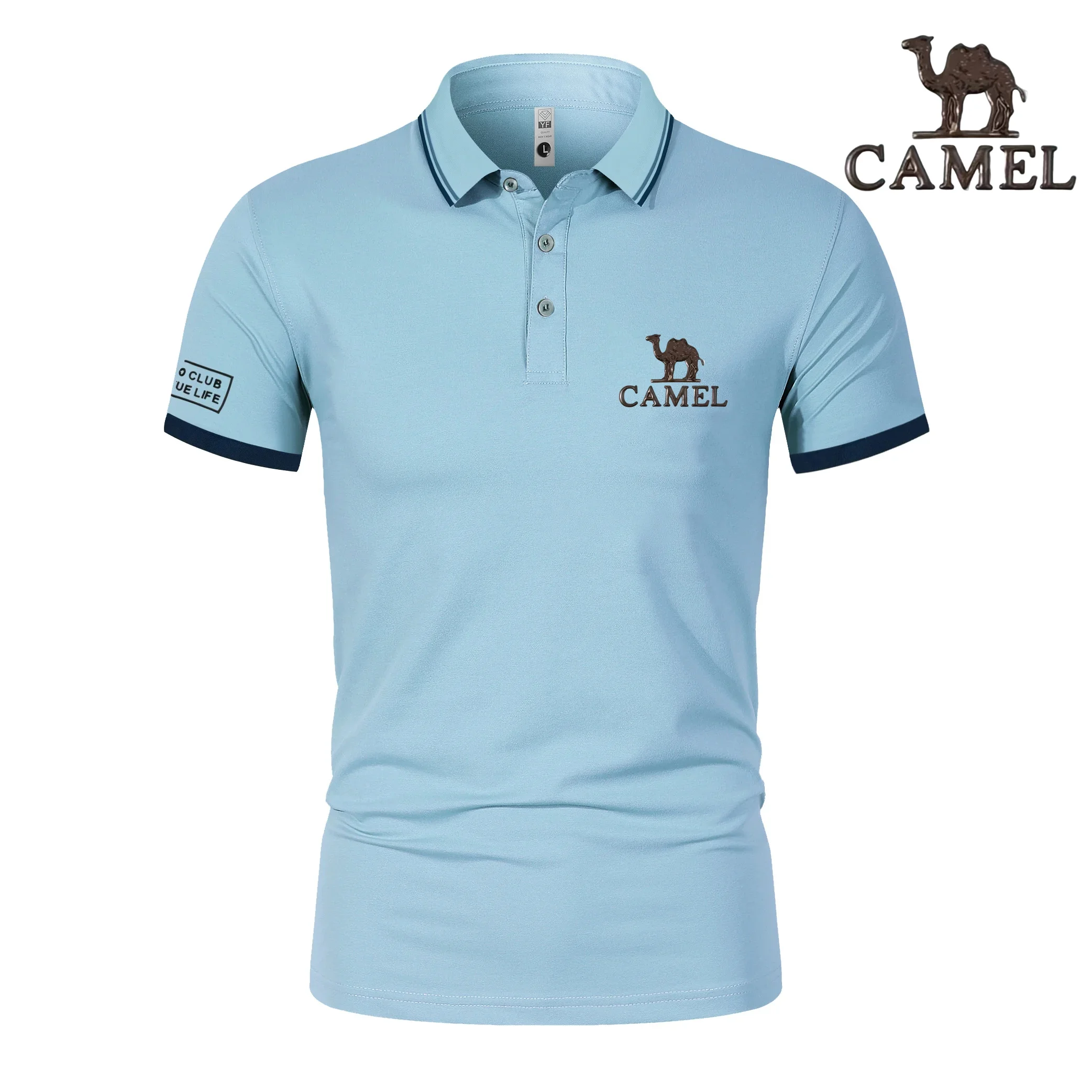 

2024 Camel Authentic Emblem 3D Gold Label lapel short sleeved polo shirt summer thin business casual soft fitness outdoor