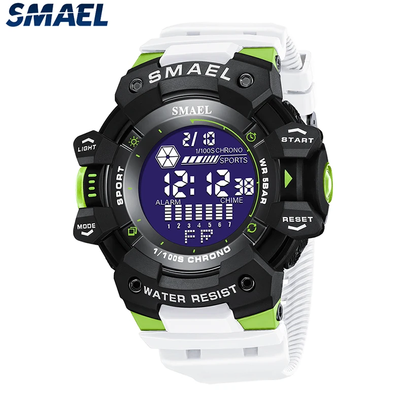 

Sport Watches For Men SMAEL Electronic Wristwatches White Band Chronograph Waterproof Male Clock 8050 LED Digital Watch Military