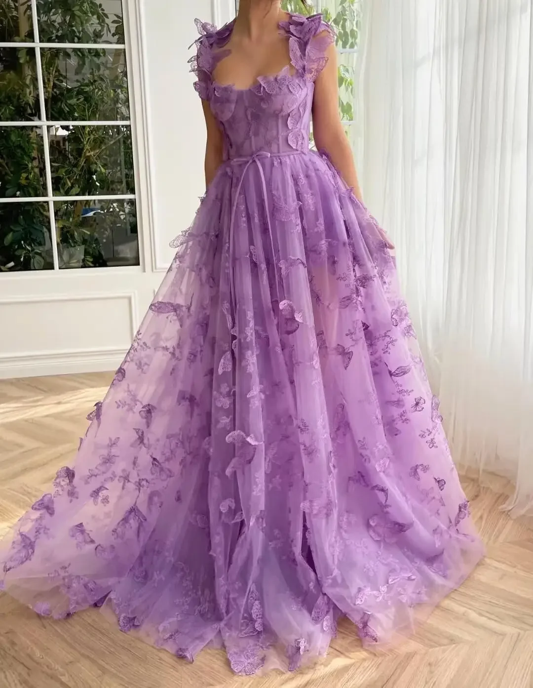 

Women's 3D Butterfly Prom Dresses Wedding Party Gown Fairy Corset Long Slit Lace Applique Formal Evening Dress Luxury Dress