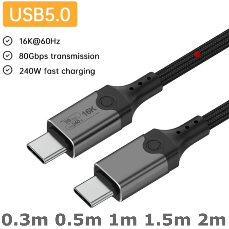 

USB C 240W Fast Charging Cable ,usb5 80Gbps high-Speed, 16K HD Video,Nylon Braided,Type C Cord Male to Male for laptops, Monitor