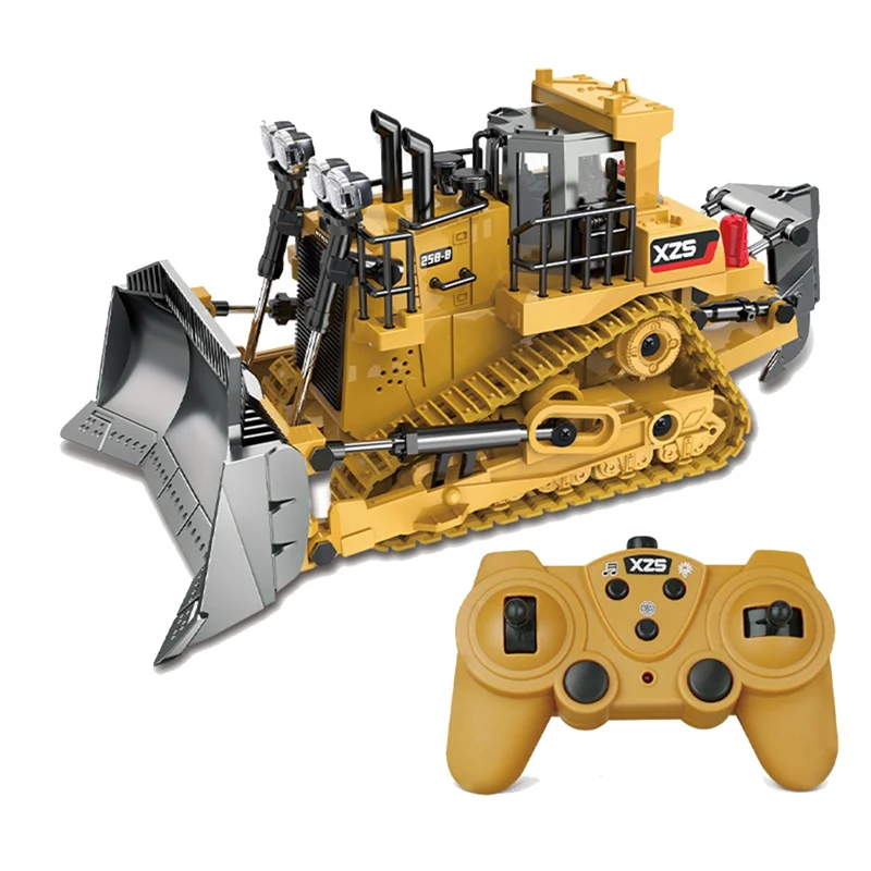 1:24 2.4GHz 9 Channels Remote Control Tractor Toy Bulldozer RC Aluminum Alloy Engineering Tractor Toys for Kids Style A