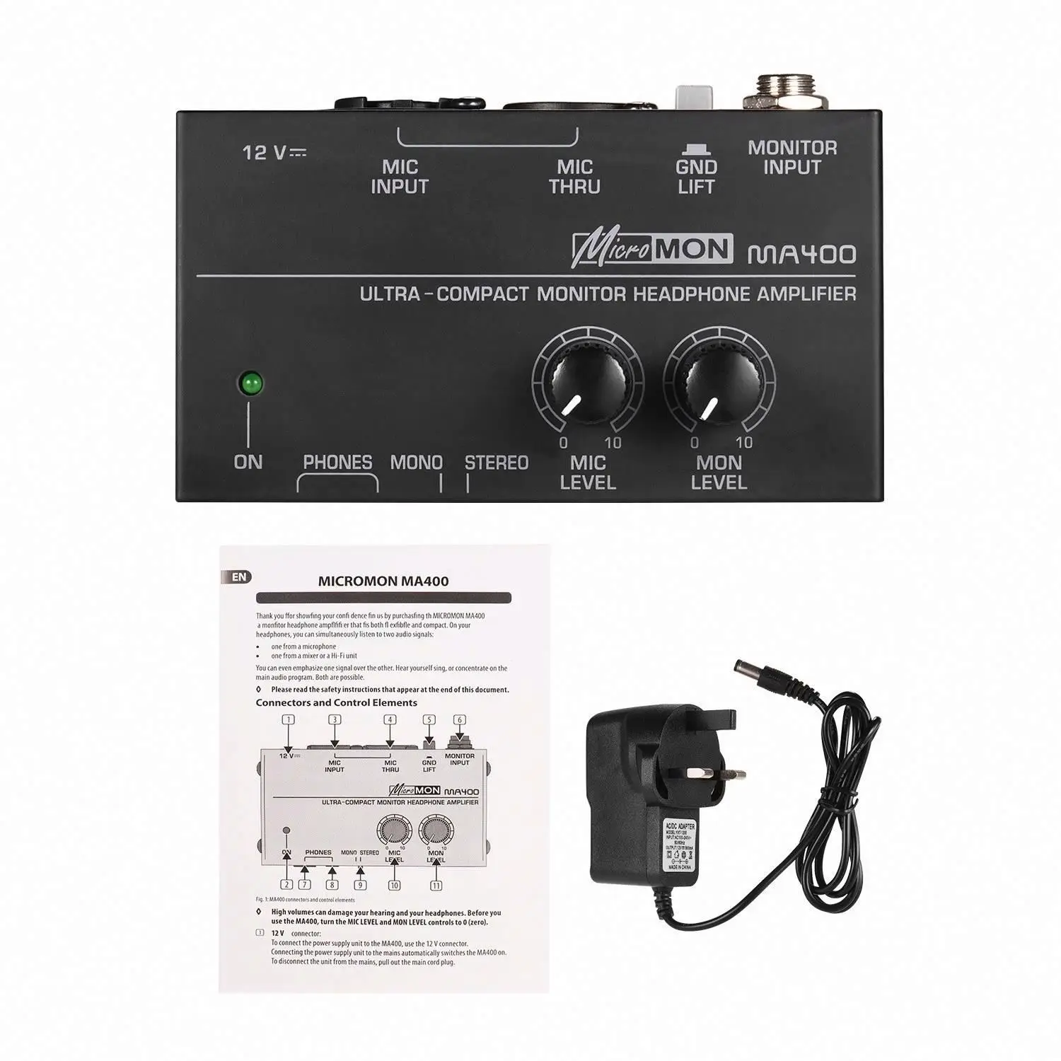 Aoshen MA400 Monitor Compacto Amplificador XLR Mic Entrada 6.35mm & 3.5mm Headphone