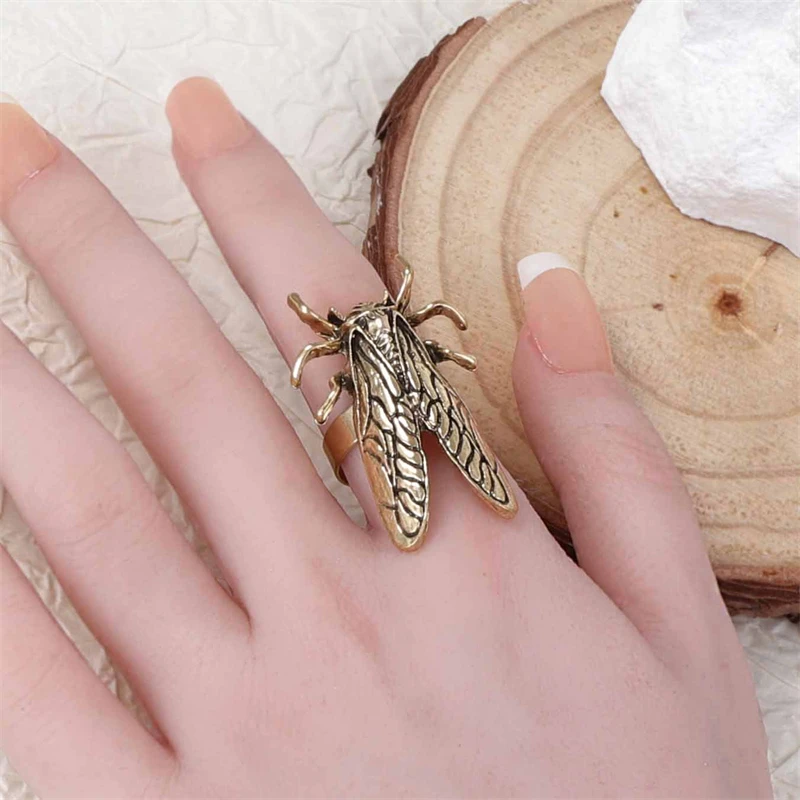Vintage-Öffnungs-Insektenring für Männer und Frauen, übertriebener großer Tierkäfer, Zikade, verstellbarer Fingerring, Punk-Hip-Hop, täglicher Schmuck – Detail 3