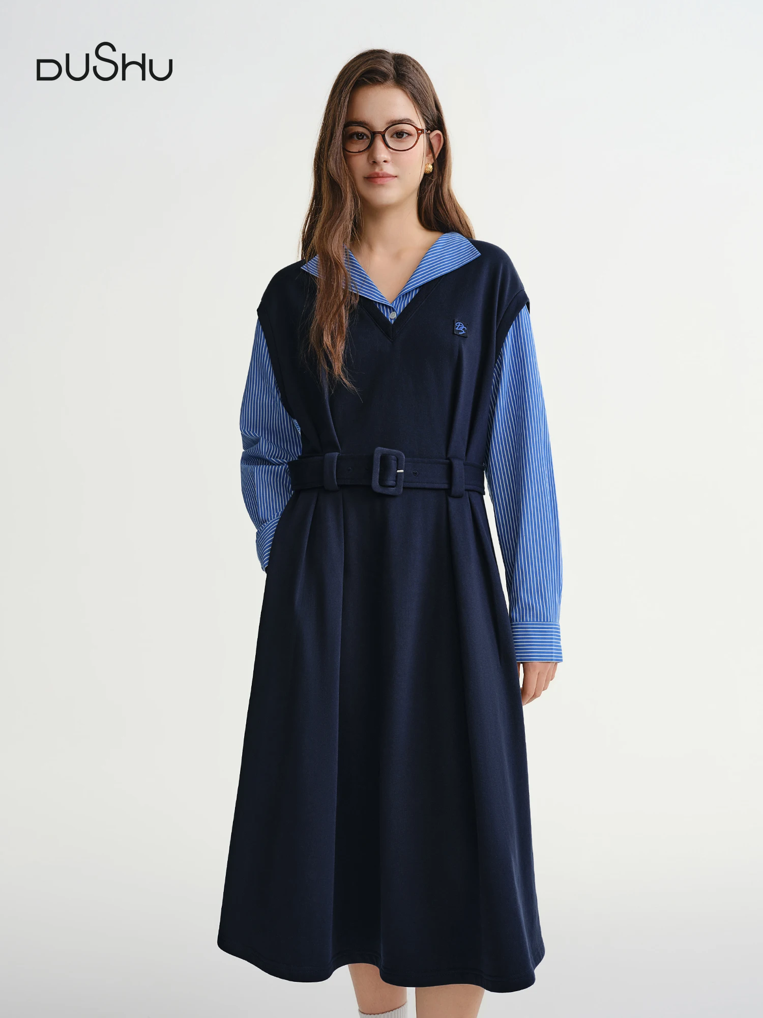

DUSHU Plus-size Women's Lazy Divine Waist-defining Sweatshirt Dress New Autumn/Winter 2025 Oversized Comfort Fit Long Sleeves