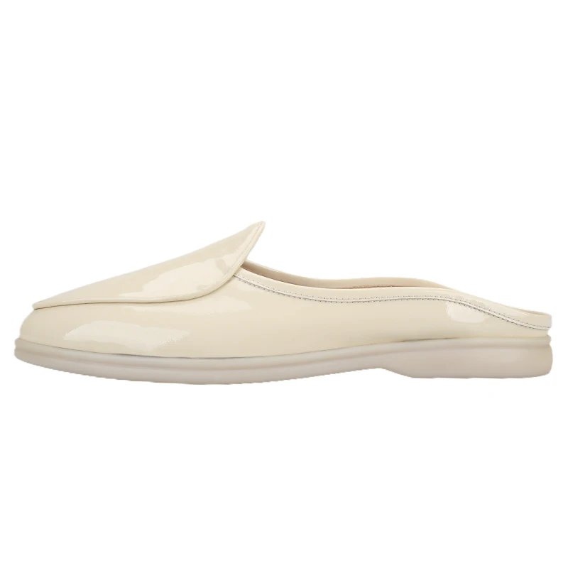 Piergitar Summer Model Beige Color Patent Leather Handcrafted Men Mules British Style Babouche Walk Loafers White Natural Soles
