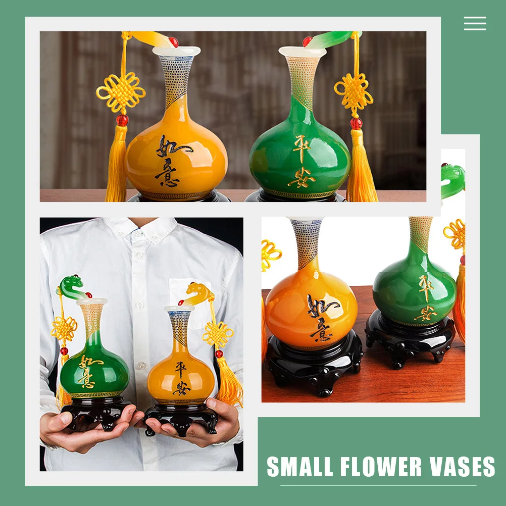 

Green Jade Resin Ruyi Vase Small Decorative Flower Vase for Table Centerpieces Home Office Garden Table Decor Housewarming Gift