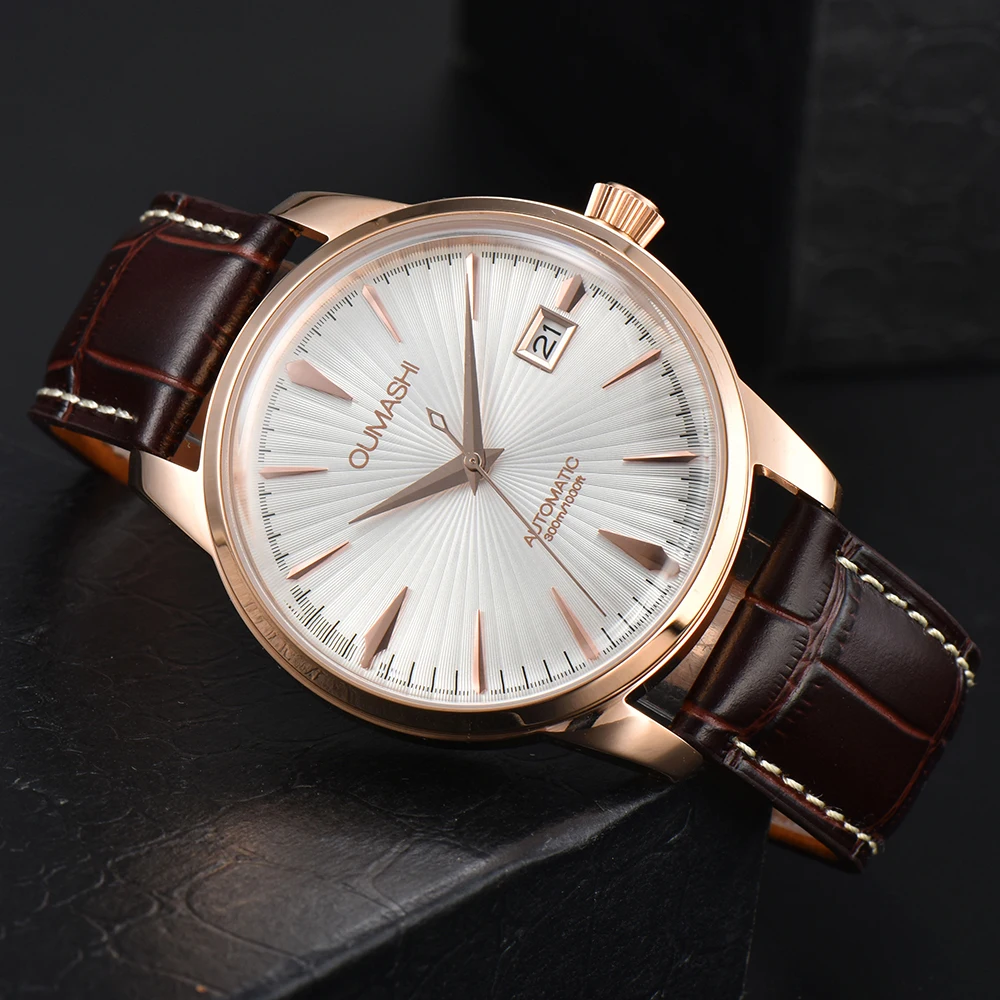 Customized NH35 Cocktail Automatic Watch Waterproof Wristbatch Double Dome Tandorio Dive Clock Date Leather Band Mens Watch