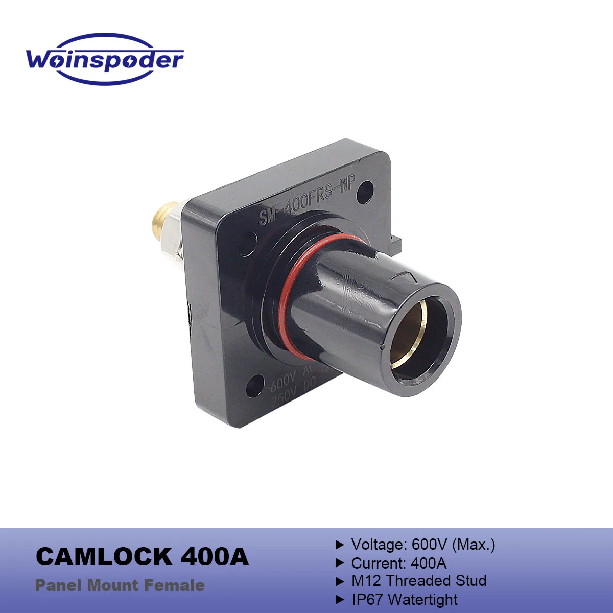 

WOINSPODER 400A 600V Camlock Panel Mounted Connector Insulated Female Receptacles M12 Threaded Stud IP67 Watertight