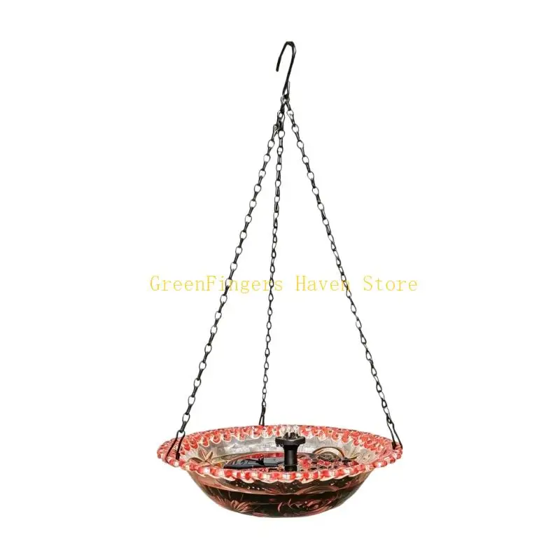 F68D Hanging Birds Bath with Solar Fountain Pumping Outdoor Garden Hummingbird Feeder