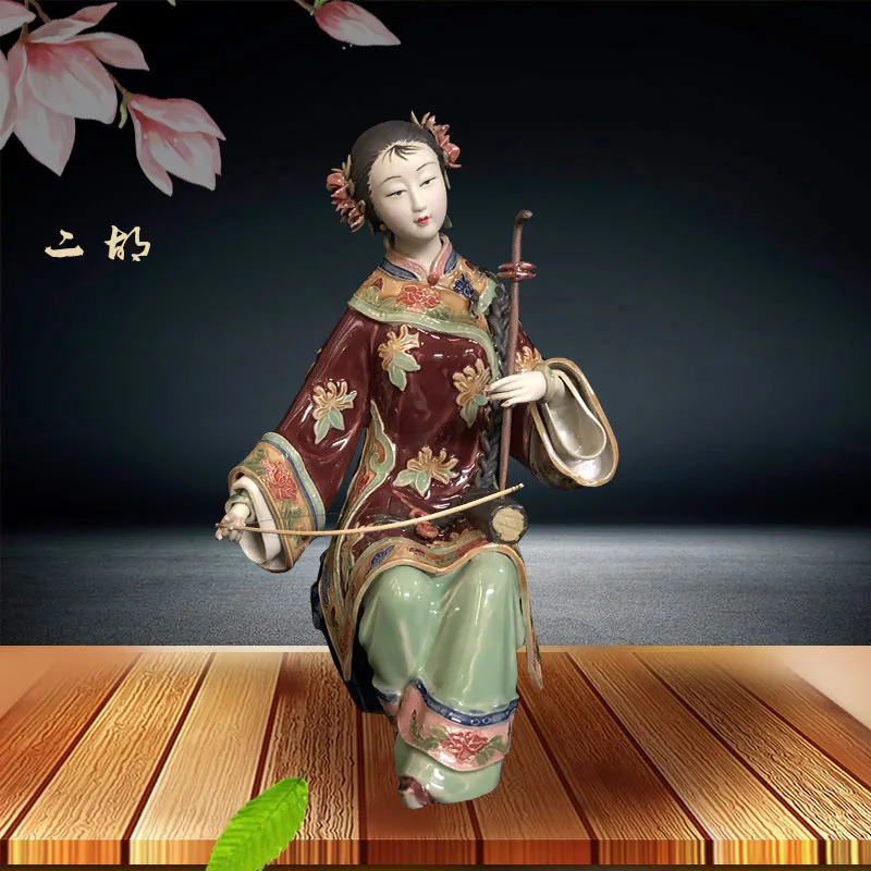 Shiwan ceramic doll home living room tv cabinet creative cute accessories handmade boutique classical lady erhu