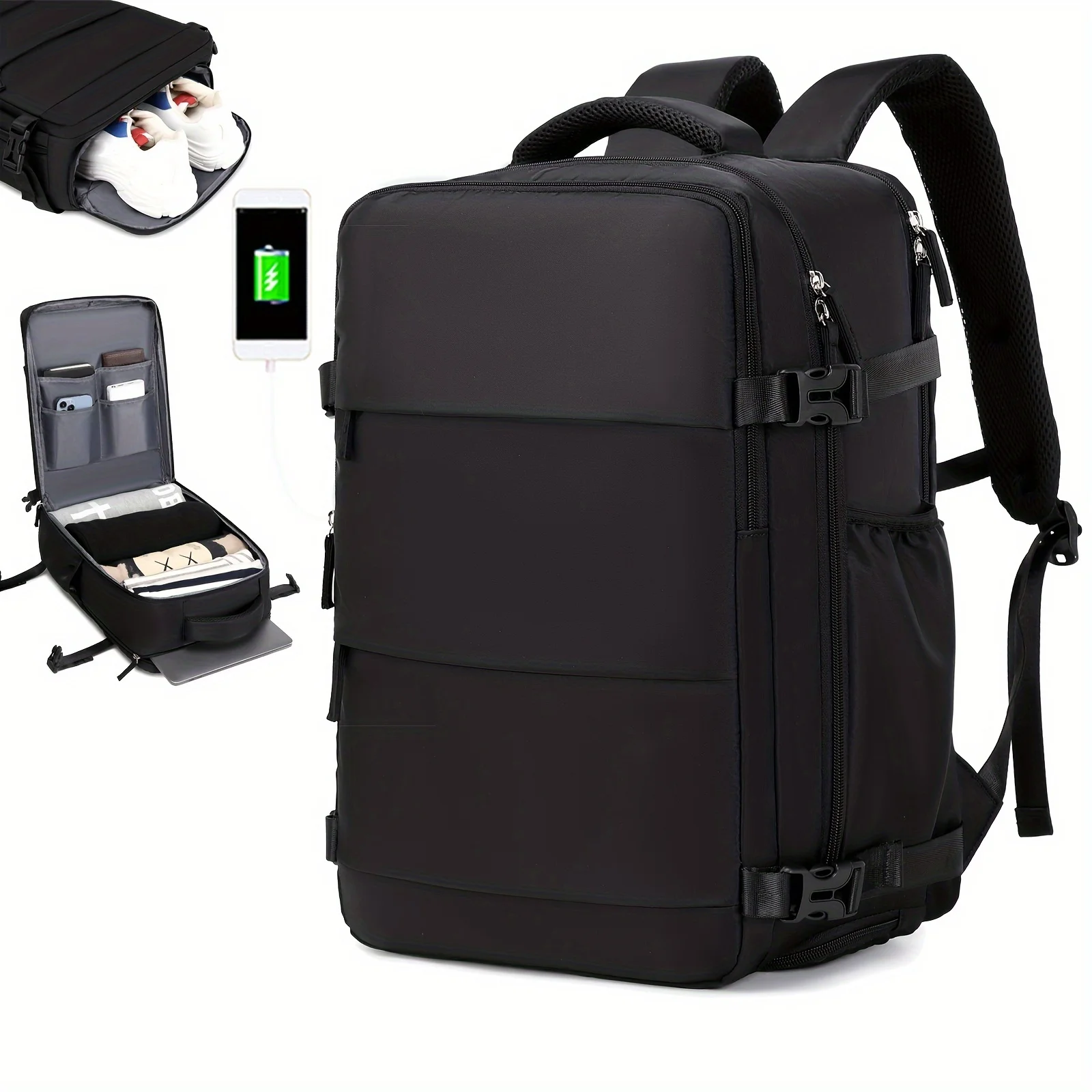 Flight-approved Carry-on Backpack With Shoe Compartment, Travel Luggage Daypack, Business Computer Schoolbag