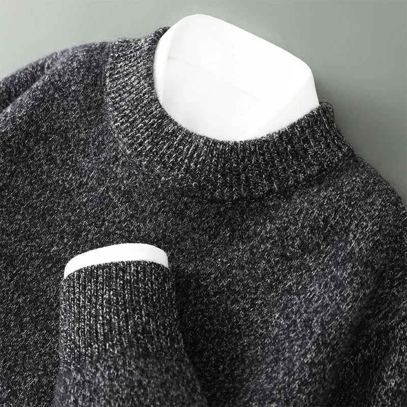 Autumn And Winter Cashmere Sweater Men's Solid Color Thick Knitted Pullover Sweater Simple Casual Business Wool Bottoming Shirt