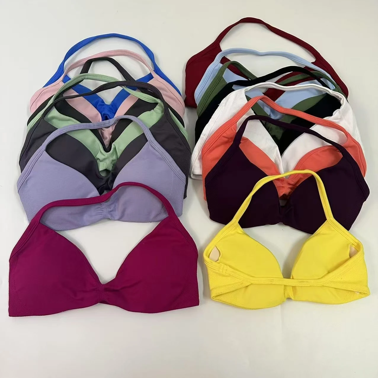 Sports Bra Strappy Backless Yoga Gym Bra Removable Cups Women Workout Clothing Gym Top Halter Sport Bras