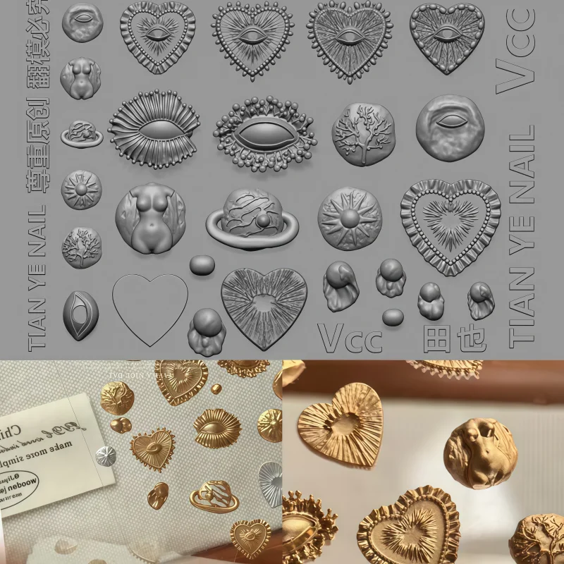 A Nail Art Mold with Retro Embroidery, Heart-Shaped Printed Eyes, Three-Dimensional Art Jewelry, Transparent Silicone Mold
