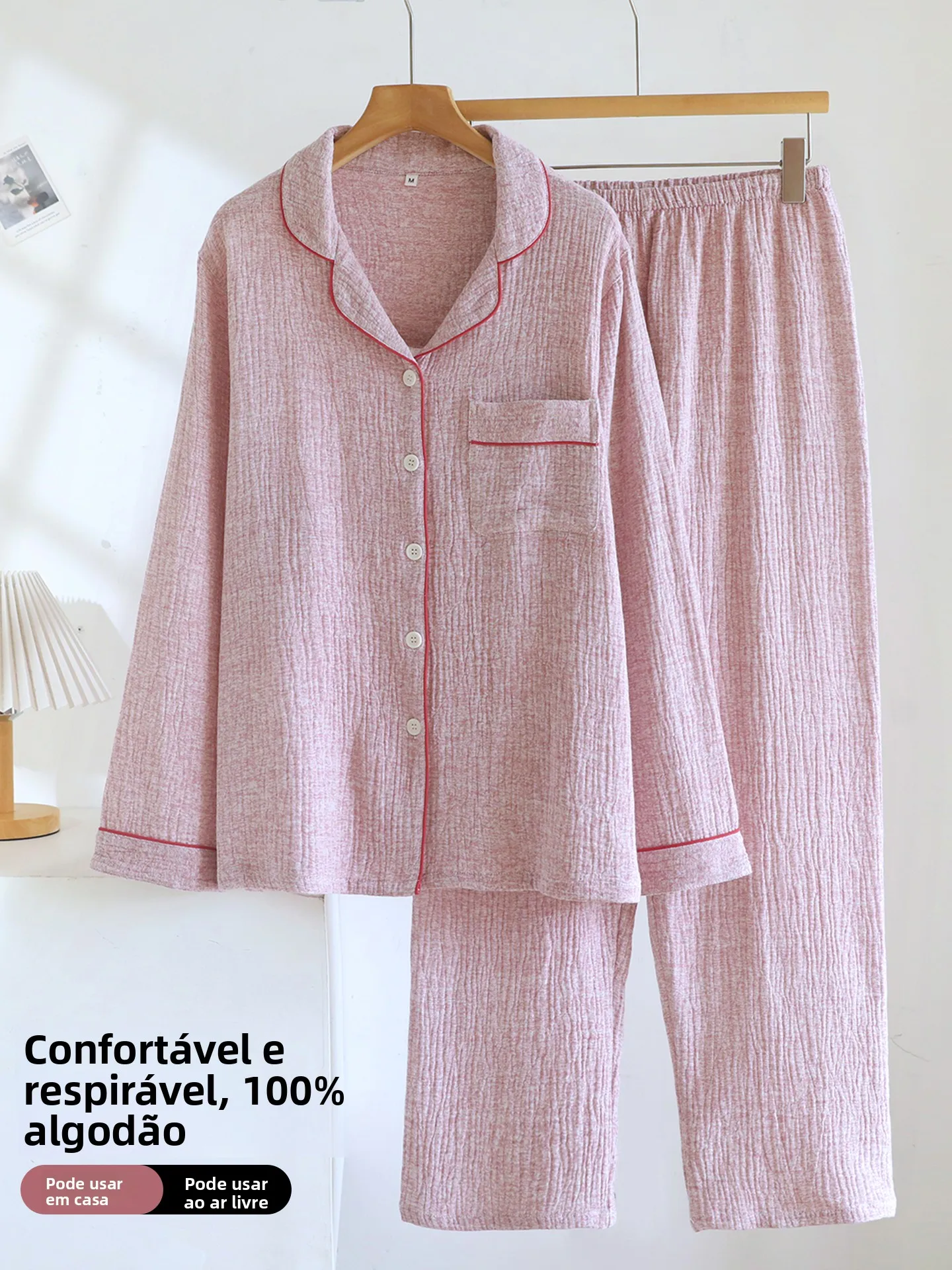 double-layer-pure-cotton-flannel-long-sleeve-sleepwear-women's-style-summer-couple-set-simple-high-end-cotton-linen-home-clot