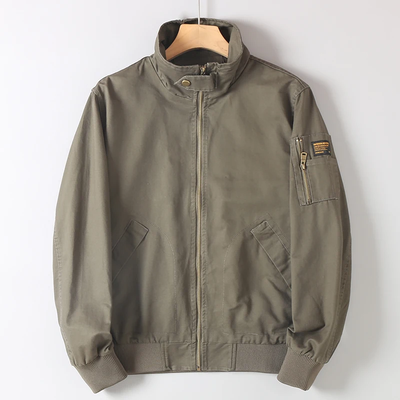 

Мужская свободная повседневная куртка-пилот из чистого хлопка для весны и осени, уличная рабочая одежда, модная городская молодежная куртка с длинными рукавами на молнии