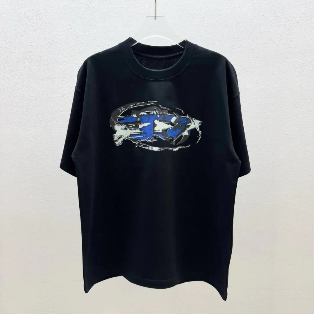 2026 new Vintage Distressed Oval Graphic T Shirt Unisex Black Short Sleeve Tee Streetwear Casual Loose Top