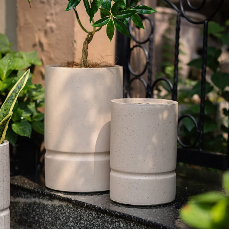 Tall Planter for Monstera Plants Magnesium Cement Flower Pot Light Luxury Floor Standing High Cylinder Vase Modern Home Decor