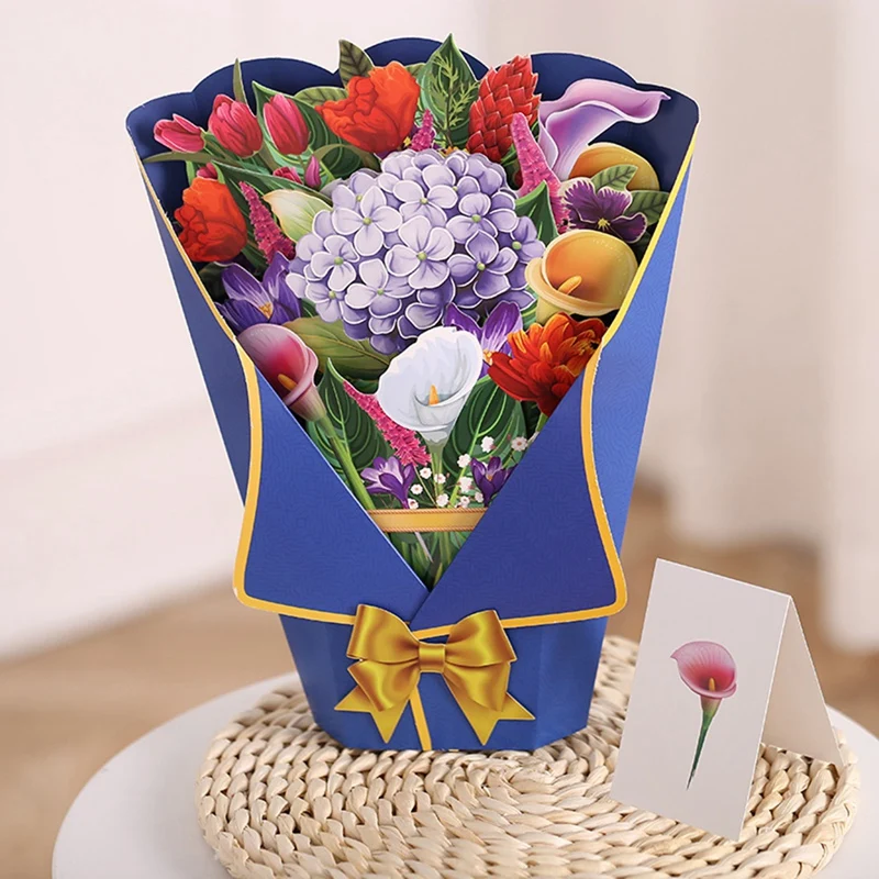 Flowers Bouquet -Up Cards 3D Paper Flowers Bouquet With Note Card And Envelope Valentine's Day Greeting Card