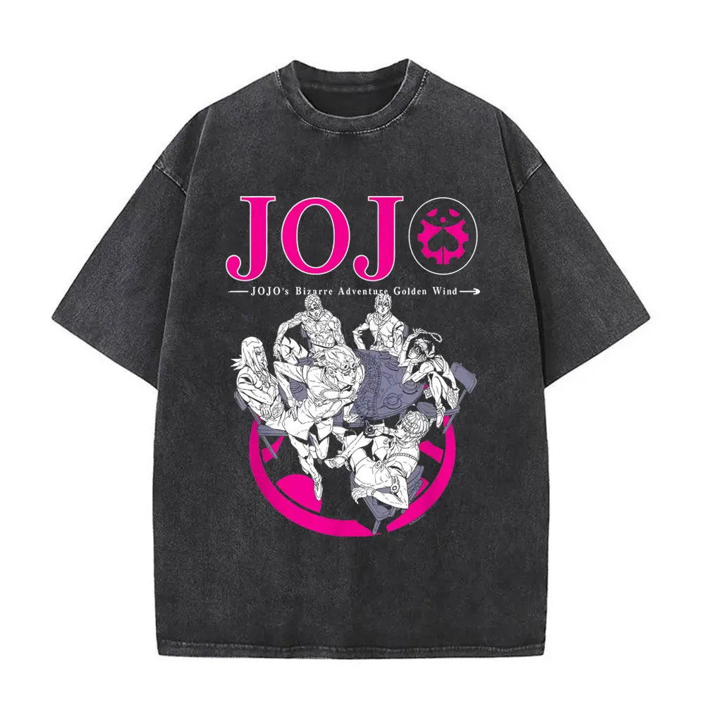 Anime Jojo Bizarre Adventure Washed Vintage T-shirt Manga Killer Queen T Shirt Men Women Cartoon Casual Oversized O-Neck Tshirt