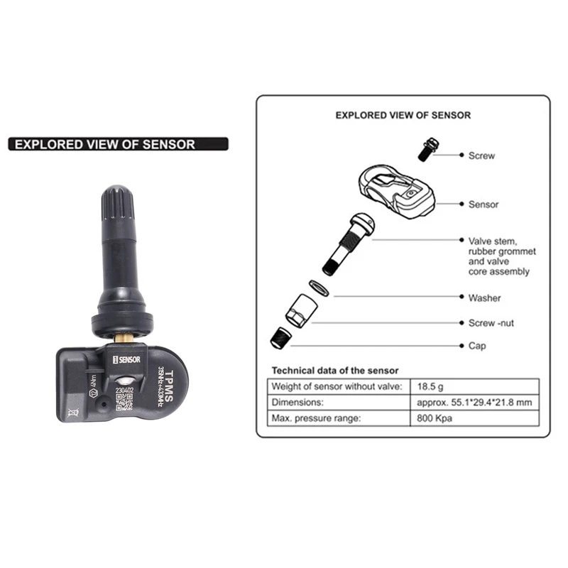 PMS Tire Pressure Sensor Programming For Autel TS408 TS508 ITS600 433Mhz 315MHZ MX-Sensor Universal 2-In-1 Monitor Black 2 PCS