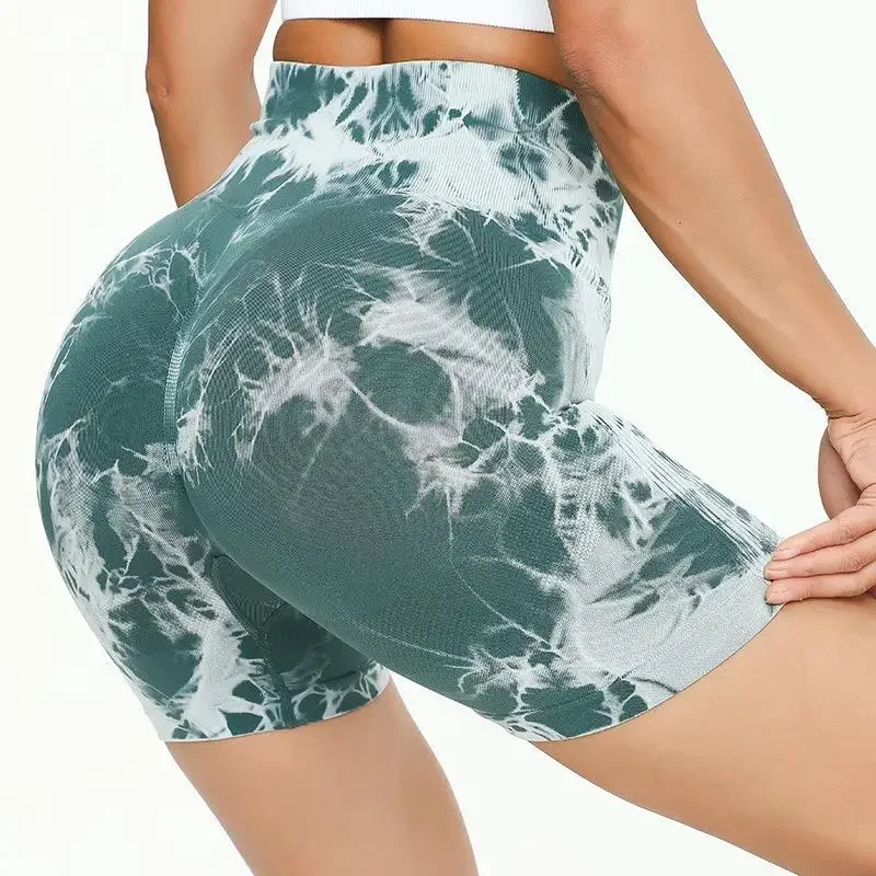 Short de Yoga sans couture pour femmes, teinture par nouage, avec hanches levées taille haute, ajustement serré, exercice de Yoga Sexy et respirant absorbant la sueur