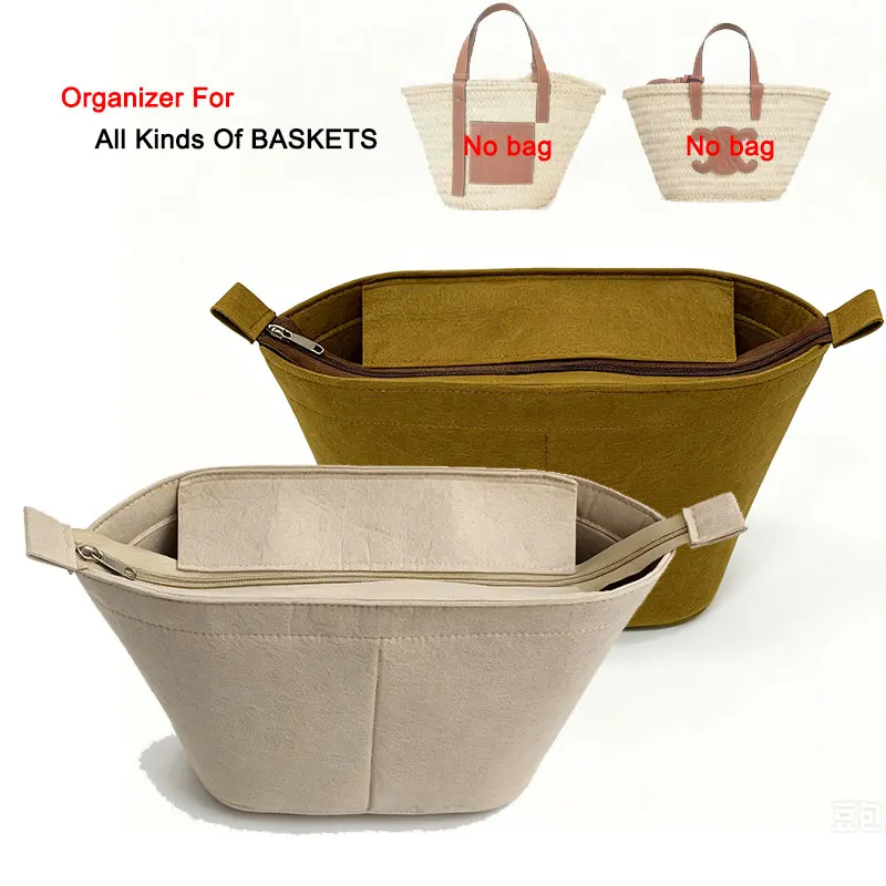 Wide Top Narrow Bottom Insert Organizer For Woven Straw BASKET Bucket Bags , Tote Bag Purse Shaper Inner Liner Handbag Organizer view 4