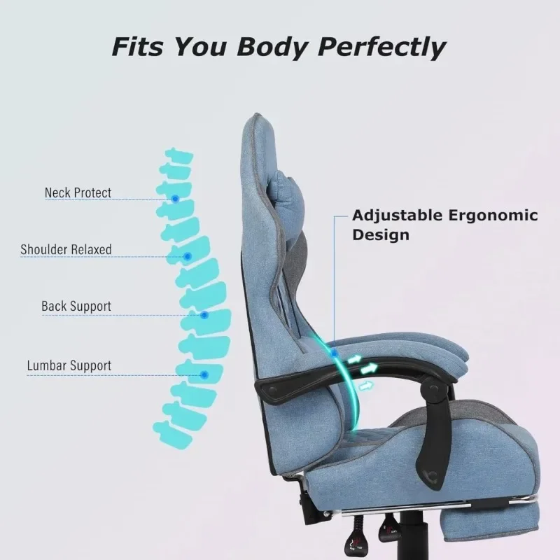 Gaming Chair, Computer Office Chair with Footrest, Linkage Armrests and Lumbar Support, High Back Ergonomic Gamer Chairs