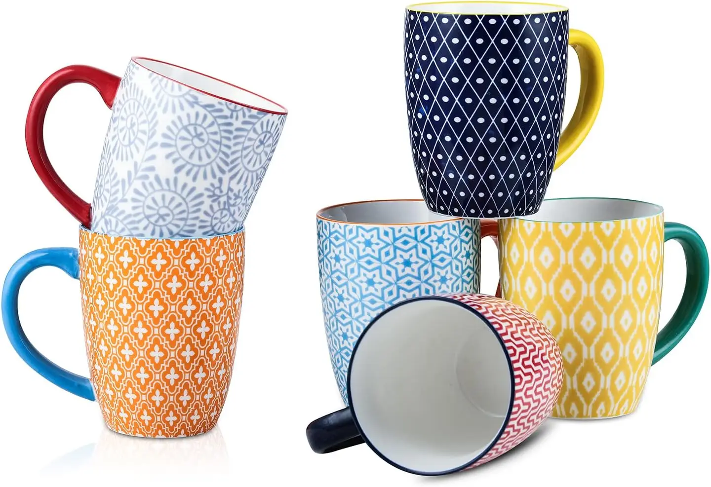

Set of 6 Porcelain Coffee Mugs, 16 oz Capacity, Dishwasher and Microwave Safe in Assorted Colors