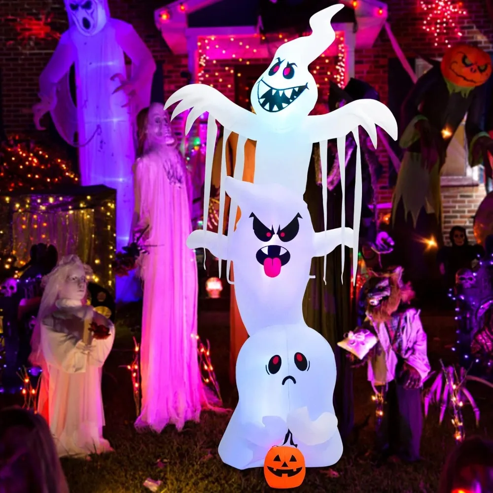 10 FT Inflatable Halloween Overlap Ghost, Giant Blow up Halloween Decorations, Inflatable Specter w/Colorful RGB Lights