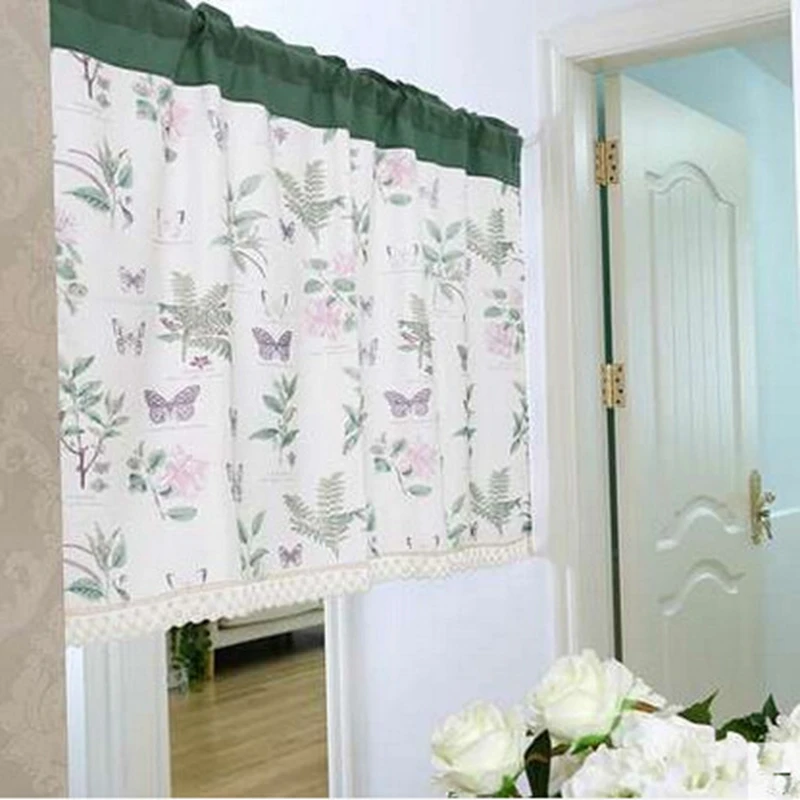 American natural flower butterfly half curtain   kitchen cabinet head green