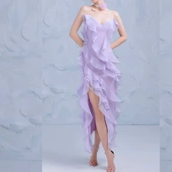 Jiayigong Sparkle Exquisite Evening Chiffon Draped Party A-line V-neck Bespoke Occasion Gown Midi Dresses
