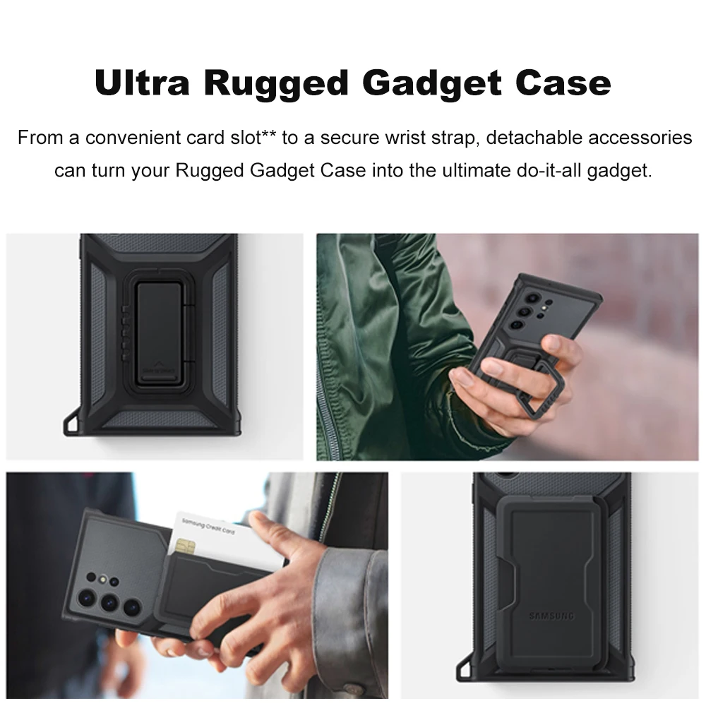 Original For Samsung Rugged Gadget Smartphone Case for Galaxy S23 Ultra S23Ultra With Card Slot Wrist Stand Detachable Cover