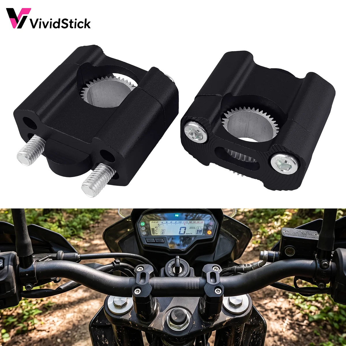 1pair CNC Billet Motorcycle Handlebar Riser Mount Clamp Adapter 22‑28mm For Dirt Bike Enduro Supermoto MX ATV Pit Bike Racing