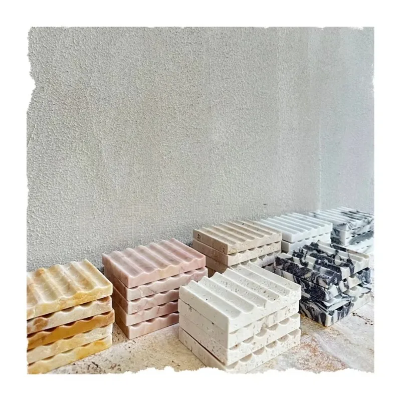 Handmade Stone Soap Dishes Box for Bathroom Sink Kitchen Counter Storage Organizer Groove Natural Drain Home Decoration Decor